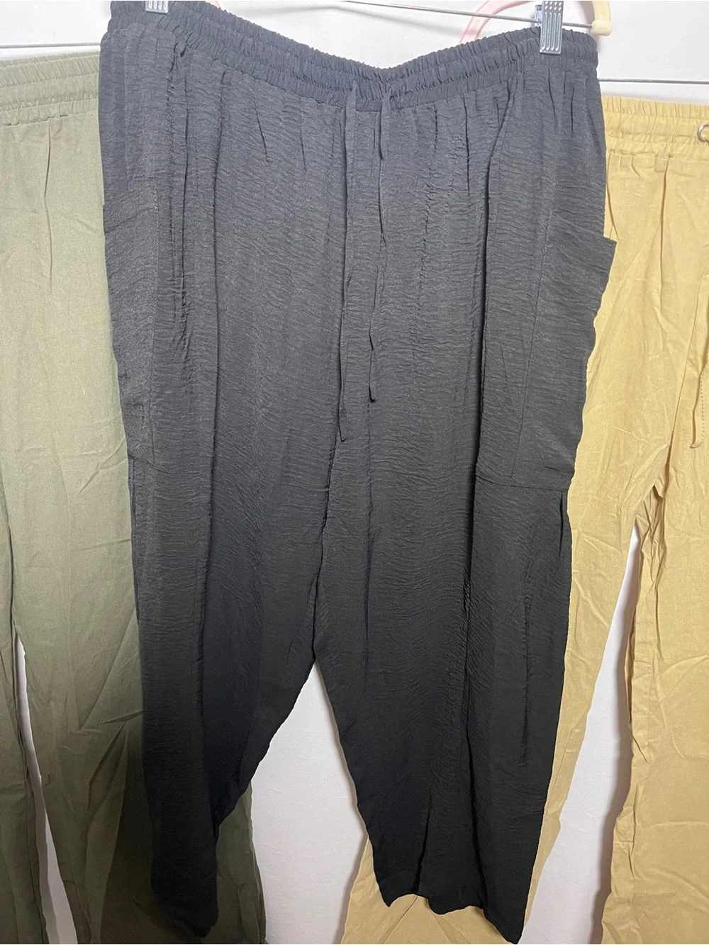 Kids Drawstring Lounge Pants in Olive, Black, and Tan